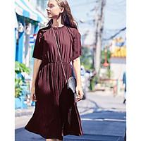 Women\'s Daily Loose Dress, Solid Round Neck Knee-length ½ Length Sleeve Polyester Summer Mid Rise Inelastic Thin