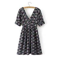 womens casual a line dress print v neck above knee short sleeve linen  ...