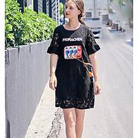 womens daily lace dress character round neck above knee short sleeve c ...