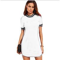 Women\'s Going out Simple Bodycon Dress, Solid Round Neck Above Knee Short Sleeve Cotton Spring Summer High Rise Micro-elastic Thin