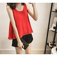 womens casualdaily simple blouse solid round neck sleeveless polyester