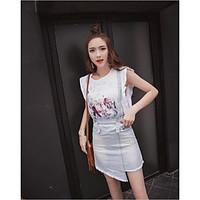 womens going out simple t shirt skirt suits solid round neck sleeveles ...