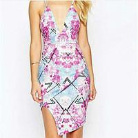 womens going out sexy bodycon dress floral v neck above knee sleeveles ...