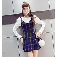 womens daily casual fall t shirt dress suits plaidcheck round neck lon ...