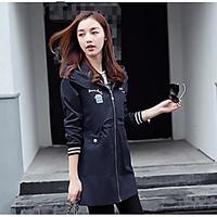 Women\'s Going out Casual/Daily Simple Street chic Spring Fall Coat, Letter Shirt Collar Long Sleeve Regular Cotton