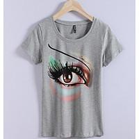 womens daily casual simple t shirt print round neck short sleeve 100co ...