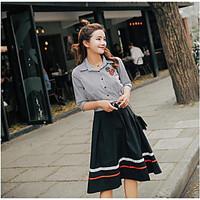 womens casualdaily cute shirt dress suits solid shirt collar length sl ...