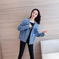 womens going out street chic spring fall denim jacket solid shirt coll ...