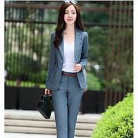 Women\'s Going out Casual/Daily Sexy Cute Street chic Blazer Pant Suits, Solid Shirt Collar Long Sleeve Denim Micro-elastic