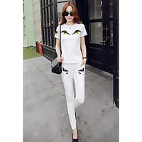 womens casualdaily simple t shirt pant suits print round neck short sl ...