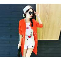 Women\'s Going out Casual/Daily Simple Street chic Summer Coat, Solid Round Neck Long Sleeve Long Polyester