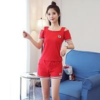 womens casualdaily simple cute t shirt pant suits solid strap short sl ...