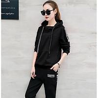 Women\'s Going out Casual/Daily Holiday Vintage Street chic Active Hoodie Pant Suits, Solid Letter Hooded Long Sleeve