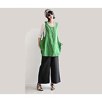 womens casualdaily simple shirt solid round neck sleeve linen