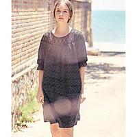 womens daily loose dress round dots round neck above knee length sleev ...