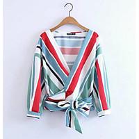 womens casual street chic blouse striped v neck long sleeve cotton