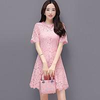 womens going out street chic a line lace dress solid round neck above  ...