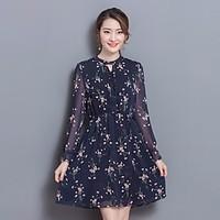 Women\'s Going out Casual/Daily Cute A Line Dress, Floral Stand Above Knee Long Sleeve Polyester Summer High Rise Inelastic Medium