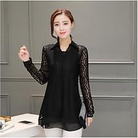 womens going out casualdaily simple fall polo solid shirt collar long  ...