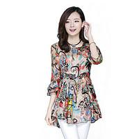Women\'s Going out Casual/Daily Sheath Dress, Floral Round Neck Above Knee ¾ Sleeve Polyester Summer High Rise Micro-elastic Medium