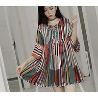 womens going out beach skater dress color block round neck above knee  ...