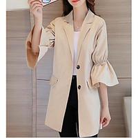 Women\'s Going out Casual/Daily Simple Street chic Spring Trench Coat, Solid Notch Lapel 3/4 Length Sleeve Long Polyester