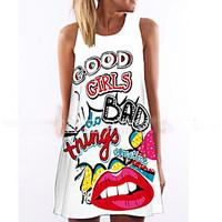 Women\'s Going out Casual/Daily Simple Loose Dress, Print Round Neck Knee-length Above Knee Sleeveless Others Summer Mid Rise Micro-elastic
