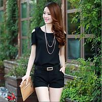 womens casualdaily simple t shirt pant suits solid round neck short sl ...