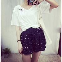 womens mid rise micro elastic shorts pants cute loose polka dot