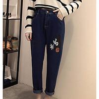 womens mid rise micro elastic jeans pants chinoiserie loose straight s ...