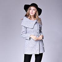 Women\'s Casual/Daily Street chic CoatSolid Shirt Collar Long Sleeve Fall / Winter Black / Gray Wool Medium