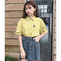 womens casualdaily simple cute spring summer shirt embroidered square  ...