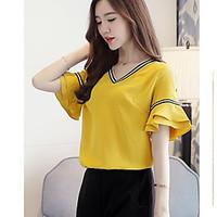 womens going out cute blouse solid striped v neck short sleeve others