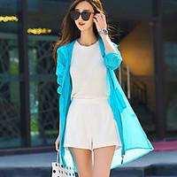 Women\'s Casual/Daily Beach Holiday Simple Summer Trench Coat, Solid Hooded Long Sleeve Long Acrylic Polyester