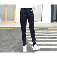 womens high rise micro elastic jeans pants simple harem solid