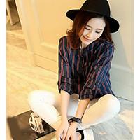 womens casualdaily simple shirt striped stand long sleeve cotton