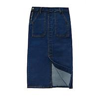 Women\'s Knee-length Skirts A Line Denim Solid