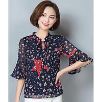 womens going out street chic blouse print round neck length sleeve oth ...