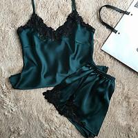 womens satin silk nightwear retro lace solid medium polyester