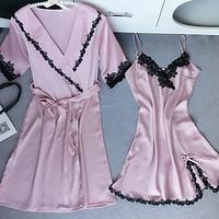 womens babydoll slips satin silk suits nightwear retro lace solid medi ...