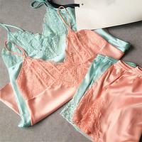 womens satin silk nightwear retro lace solid medium polyester