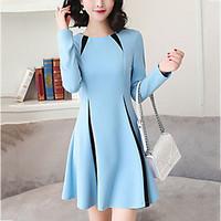 womens slim a line dresscolor block patchwork round neck above knee lo ...