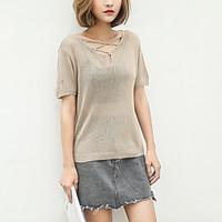 womens going out short pullover solid round neck short sleeve cotton s ...