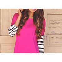 womens casualdaily simple t shirt solid striped round neck long sleeve ...