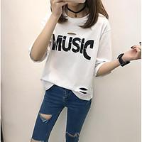 womens casualdaily simple t shirt solid letter round neck length sleev ...