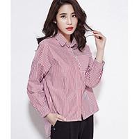 Women\'s Casual/Daily Simple Shirt, Striped Shirt Collar Long Sleeve Nylon