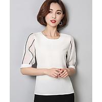 womens going out street chic blouse solid round neck length sleeve oth ...