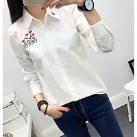 Women\'s Casual/Daily Simple Shirt, Print Shirt Collar Long Sleeve Linen