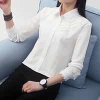 Women\'s Casual/Daily Simple Shirt, Solid Shirt Collar Long Sleeve Linen