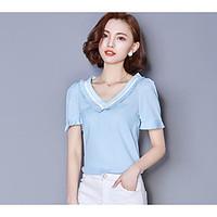 womens going out simple blouse solid round neck short sleeve others